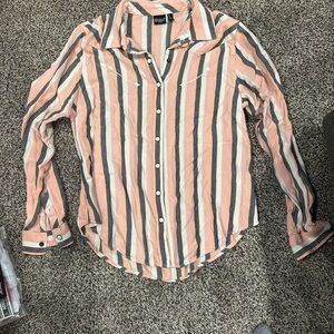 Cruel Girl Pink and Gray Striped Button-Down Shirt